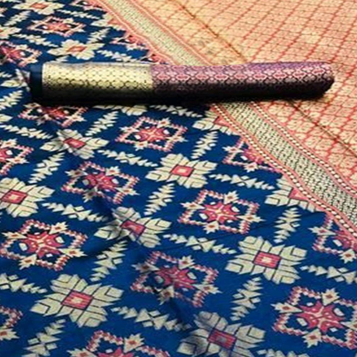 Charming Navy Blue Colored Festive Wear Woven Silk Saree