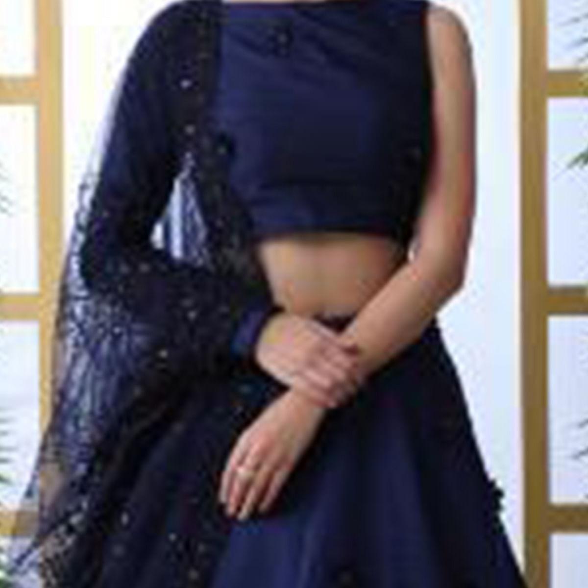 Charming Navy Blue Colored Party Wear Pearl Work Taffeta Silk Lehenga Choli