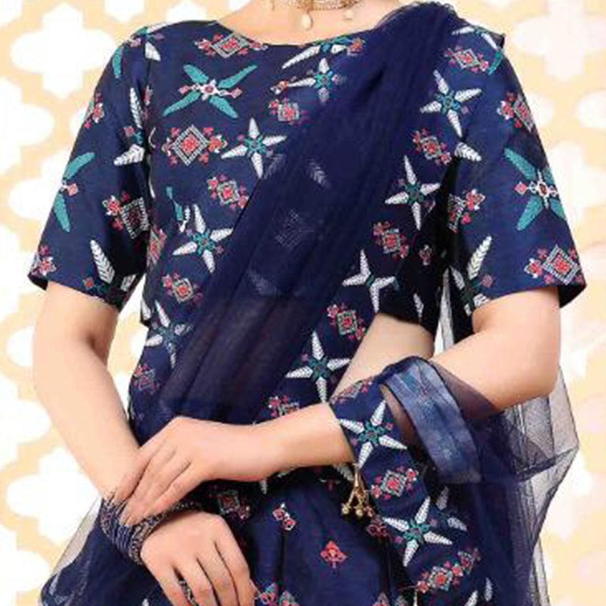 Charming Navy Blue Coloured Partywear Digital Printed Art Silk Lehenga Choli