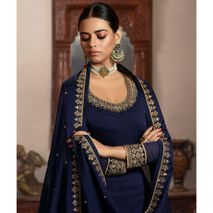 Charming Navy Blue Coloured Partywear Embroidered Rangoli Georgette Sharara Style Salwar Suit