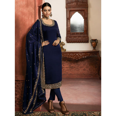 Charming Navy Blue Coloured Partywear Embroidered Rangoli Georgette Sharara Style Salwar Suit