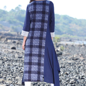 Charming Navy Blue Designer Printed Rayon Kurti