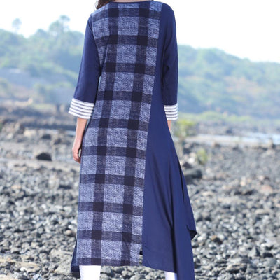 Charming Navy Blue Designer Printed Rayon Kurti