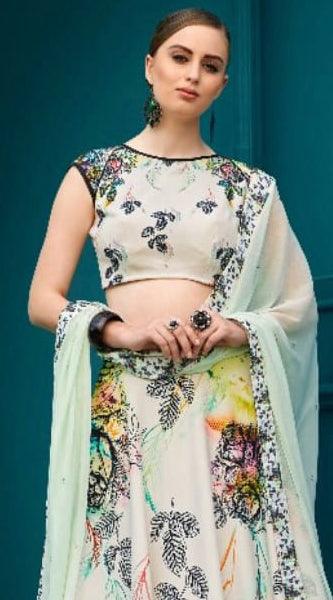 Charming Off-White Colored Designer Partywear Digital Printed Silk Lehenga Choli