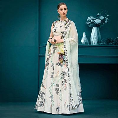 Charming Off-White Colored Designer Partywear Digital Printed Silk Lehenga Choli