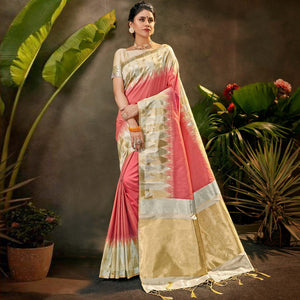 Charming Peach Coloured Festive Wear Woven Silk Saree