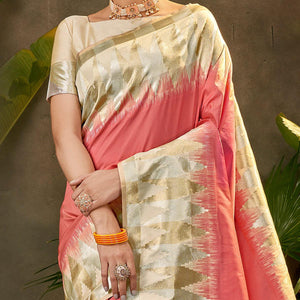 Charming Peach Coloured Festive Wear Woven Silk Saree