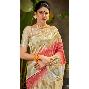 Charming Peach Coloured Festive Wear Woven Silk Saree