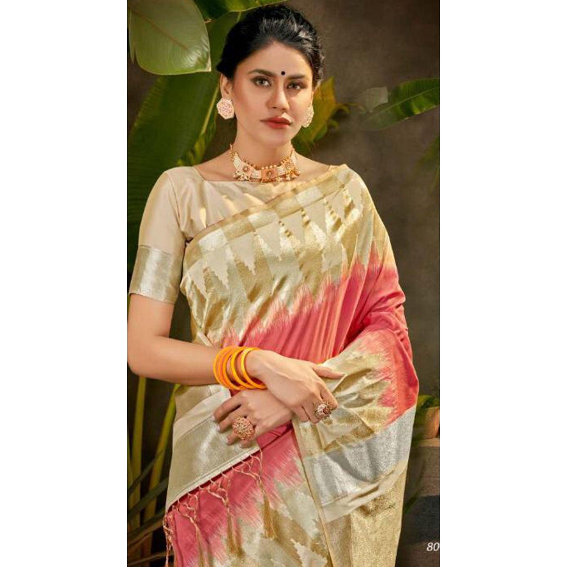 Charming Peach Coloured Festive Wear Woven Silk Saree