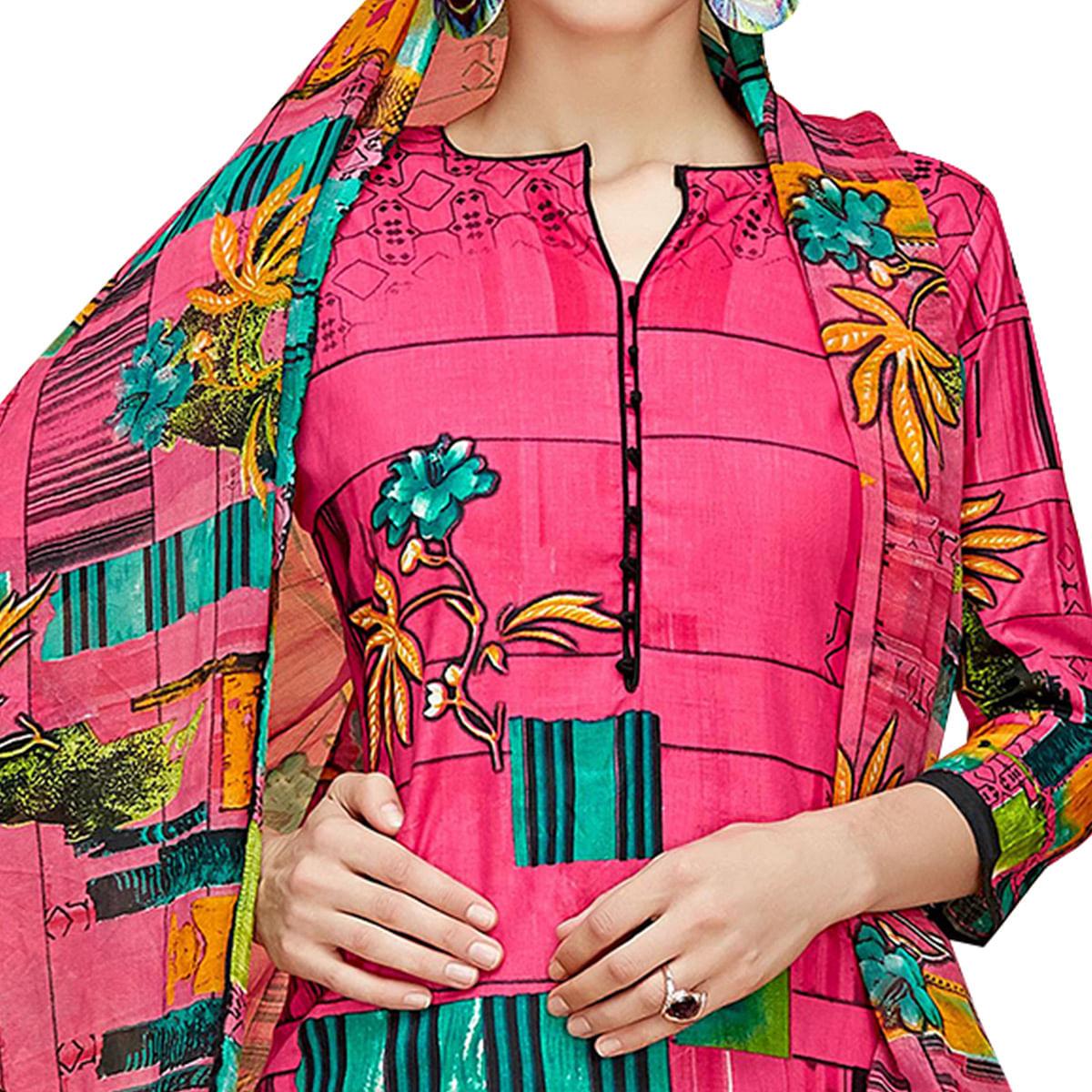 Charming Pink Colored Casual Printed Cotton Dress Material