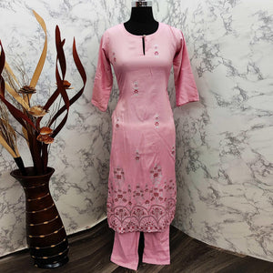 Charming Pink Colored Casual Wear Printed Cotton Kurti - Palazzo Set