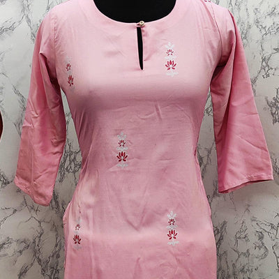 Charming Pink Colored Casual Wear Printed Cotton Kurti - Palazzo Set