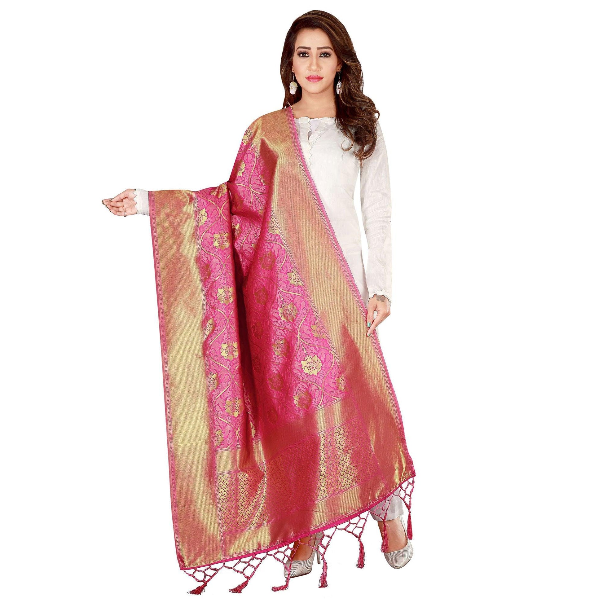 Charming Pink Colored Festive Wear Banarasi Silk Dupatta