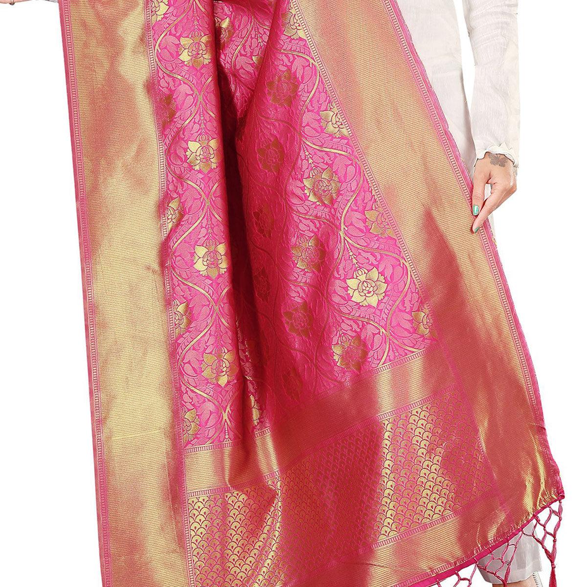 Charming Pink Colored Festive Wear Banarasi Silk Dupatta