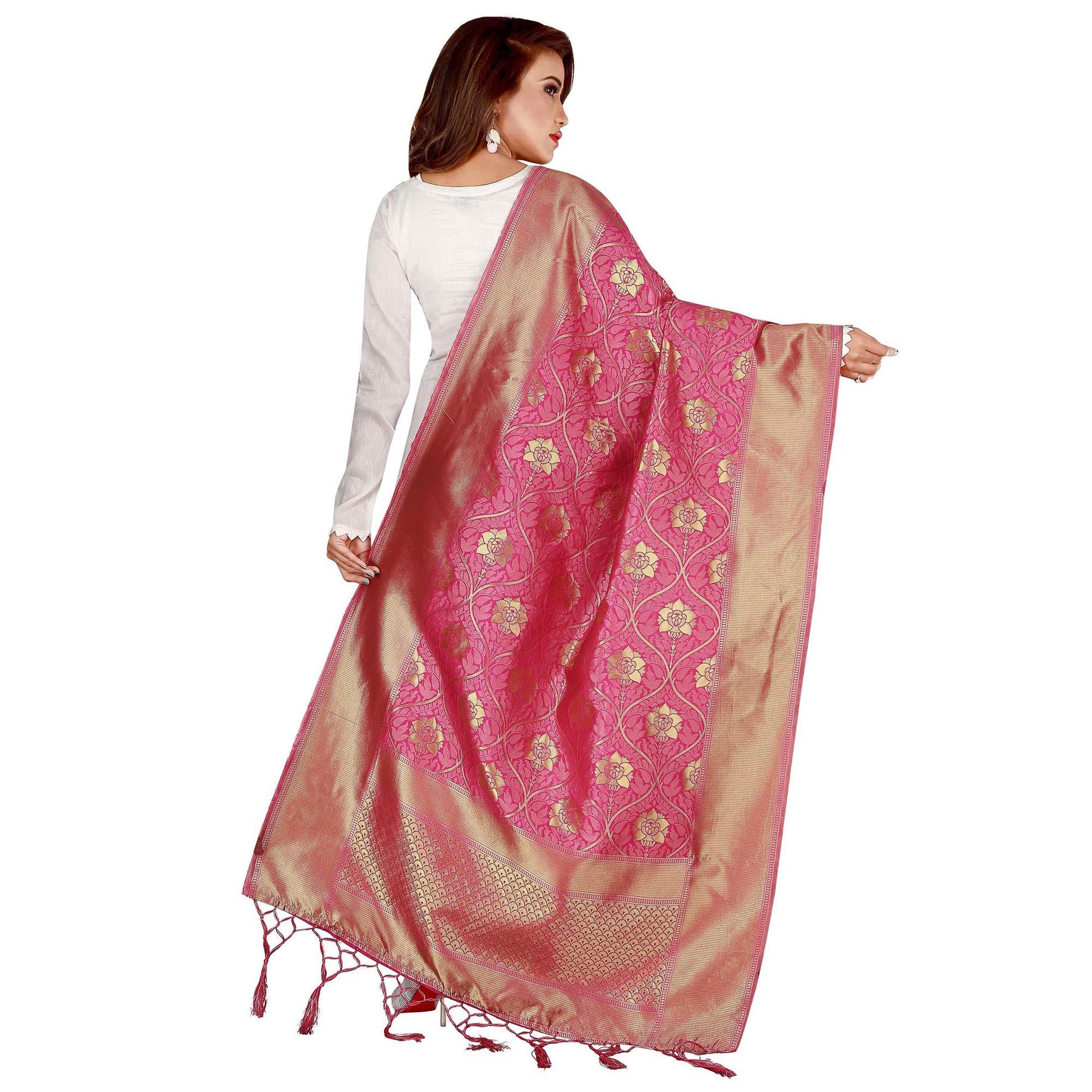Charming Pink Colored Festive Wear Banarasi Silk Dupatta