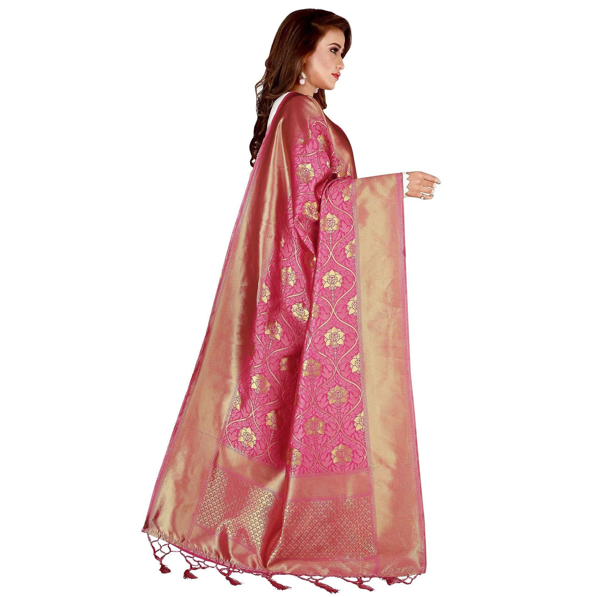 Charming Pink Colored Festive Wear Banarasi Silk Dupatta