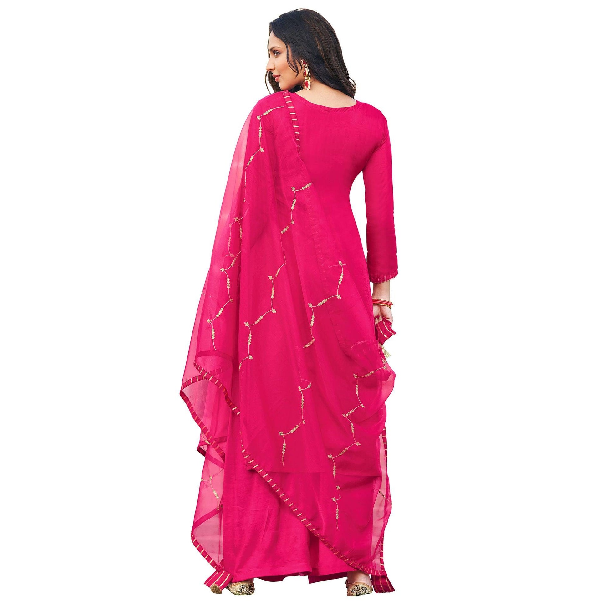 Charming Pink  Colored Festive Wear Embroidered Art Silk Material