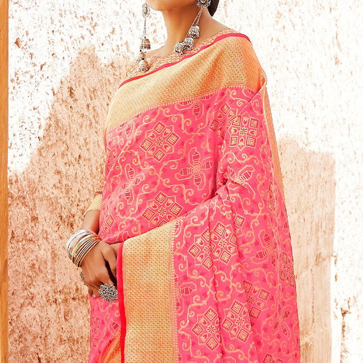 Charming Pink Colored Festive Wear Woven Silk Saree