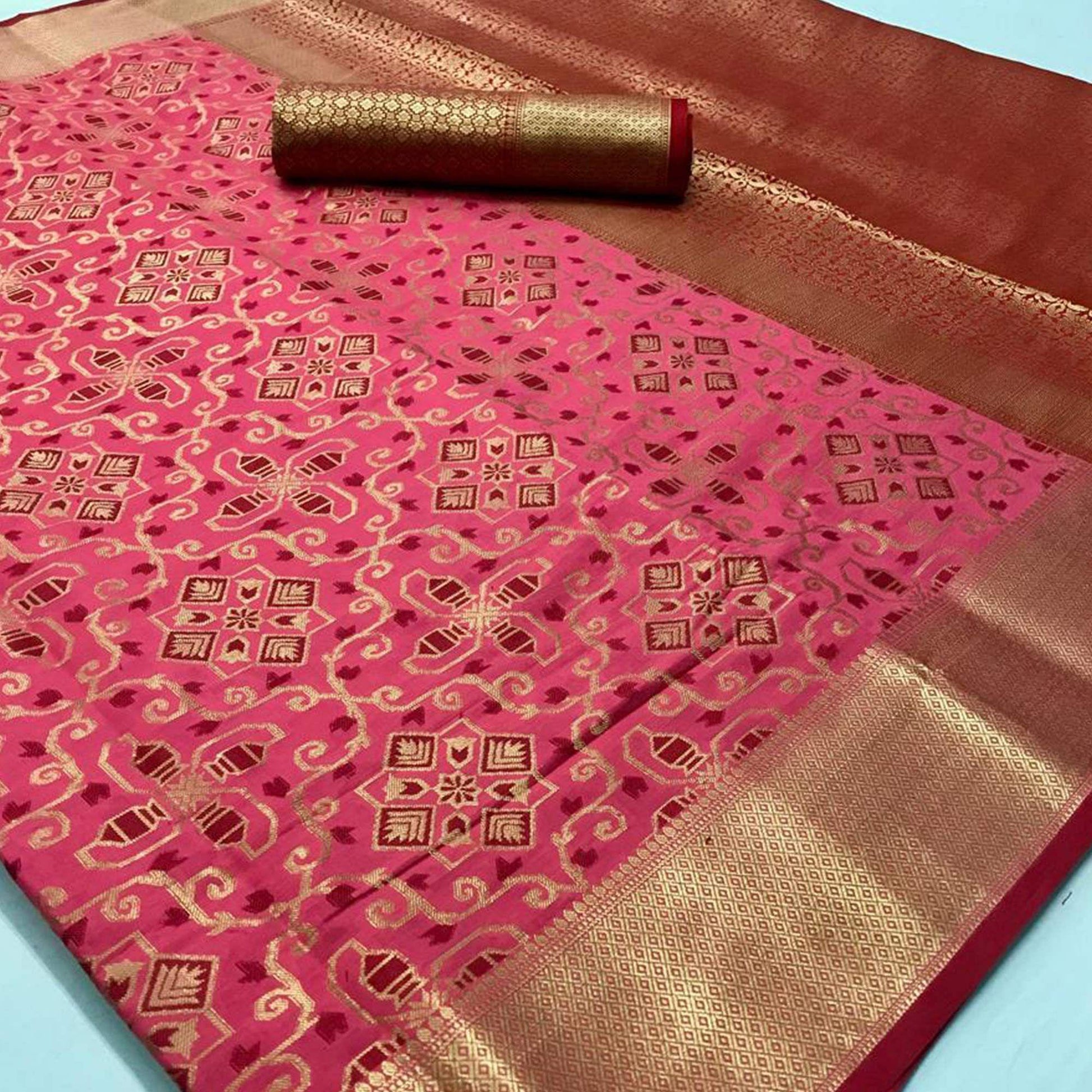 Charming Pink Colored Festive Wear Woven Silk Saree