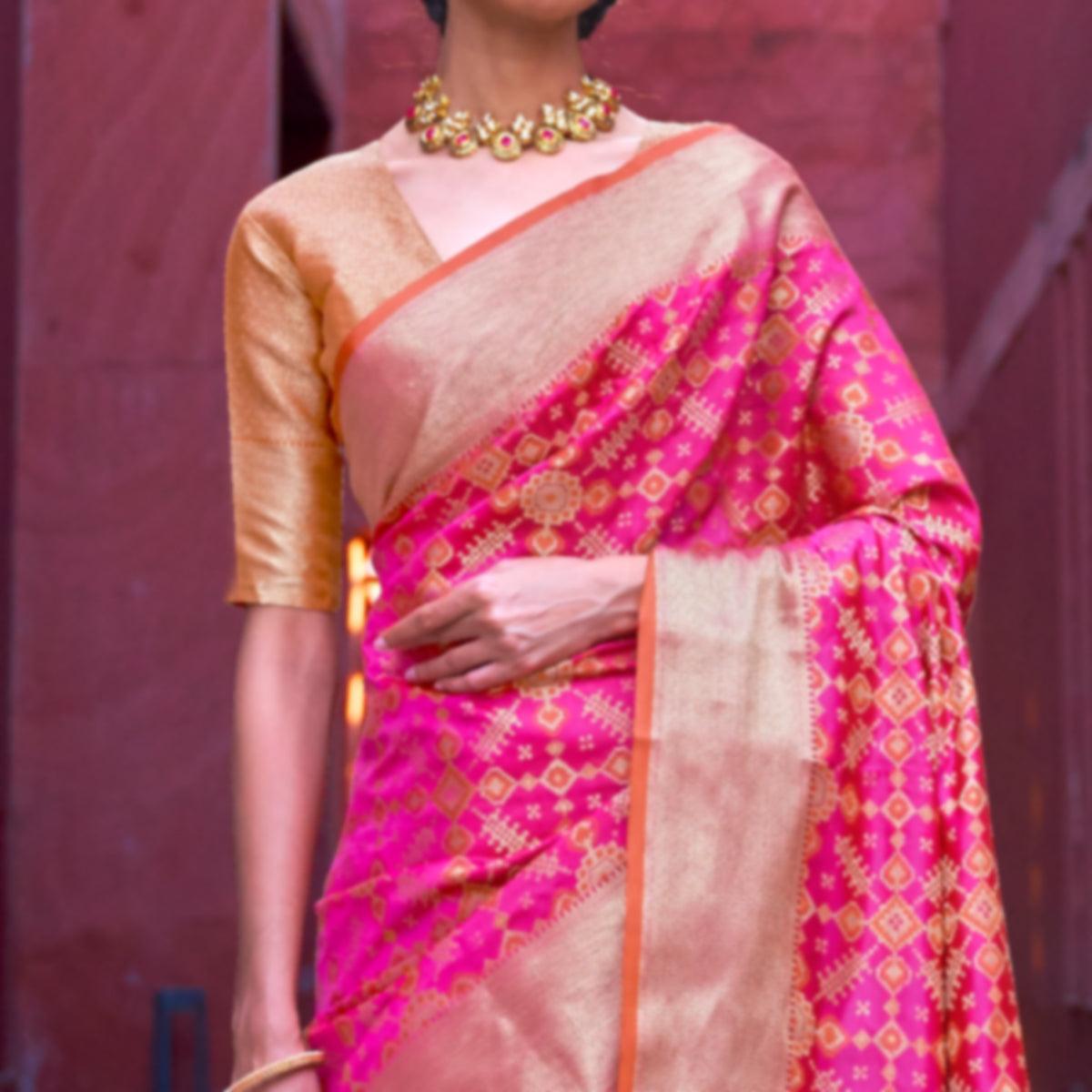 Charming Pink Colored Festive Wear Woven Silk Saree