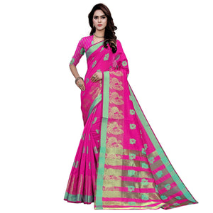 Charming Pink Colored Festive Wear Woven Work Art Silk Saree