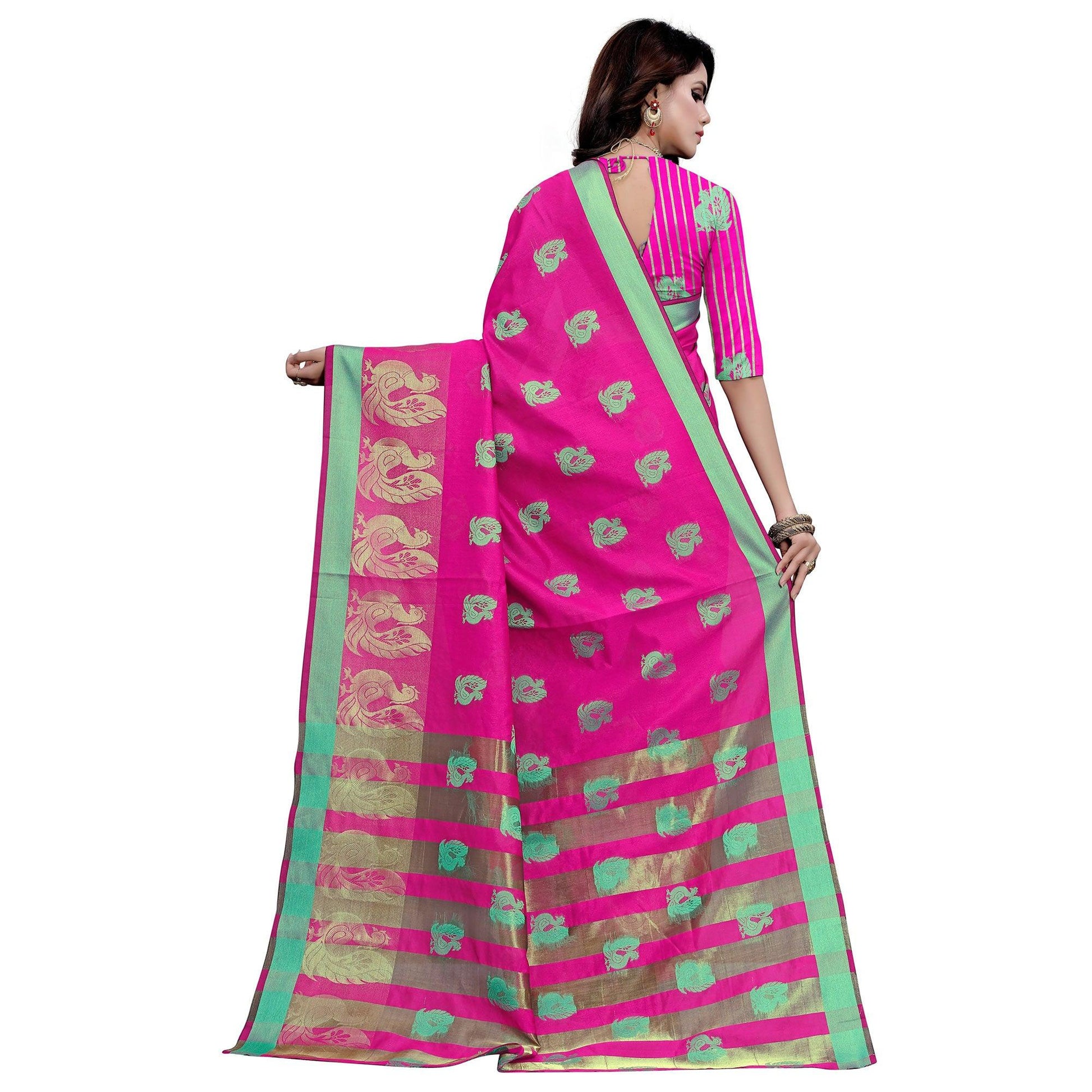 Charming Pink Colored Festive Wear Woven Work Art Silk Saree