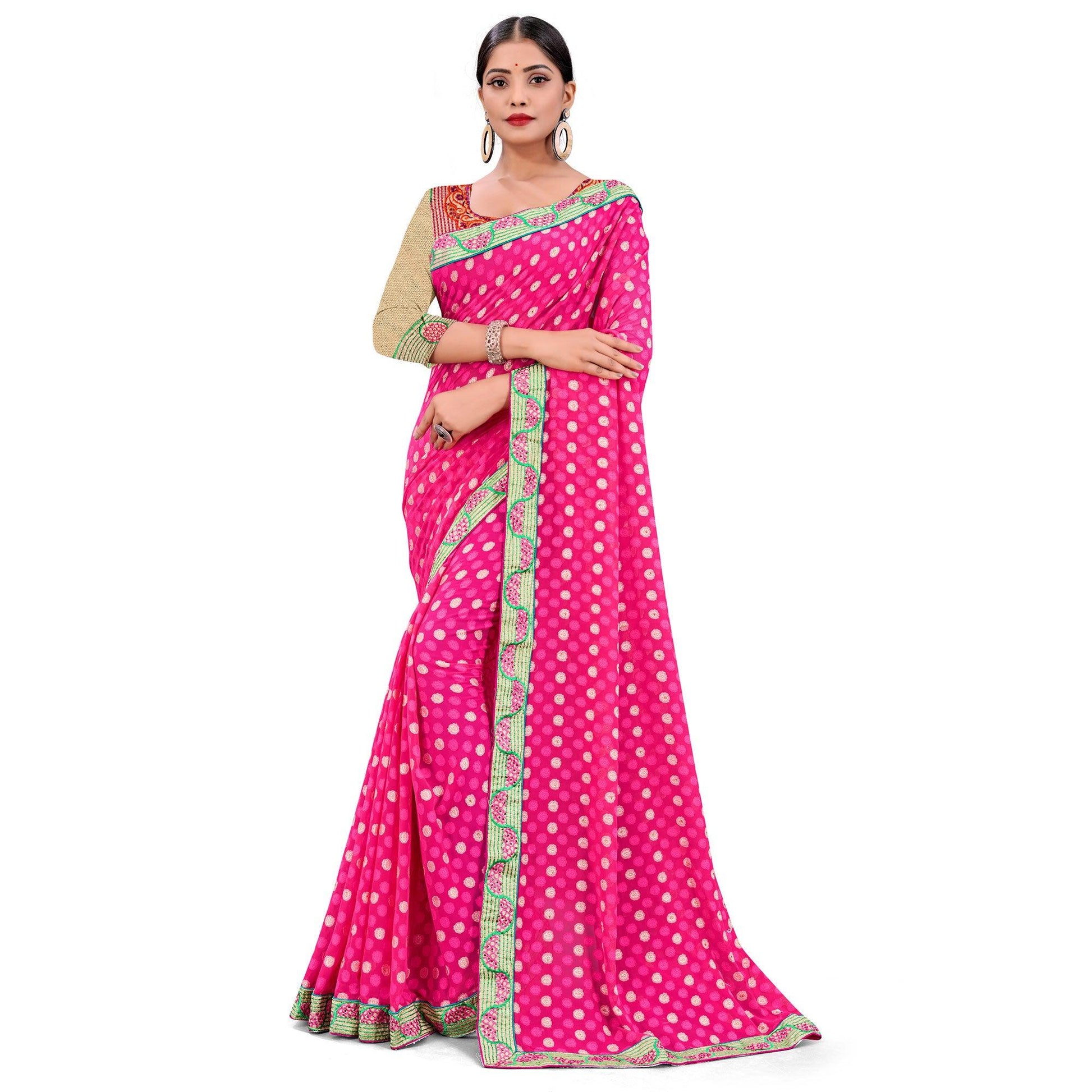 Charming Pink Colored Party Wear Georgette Saree