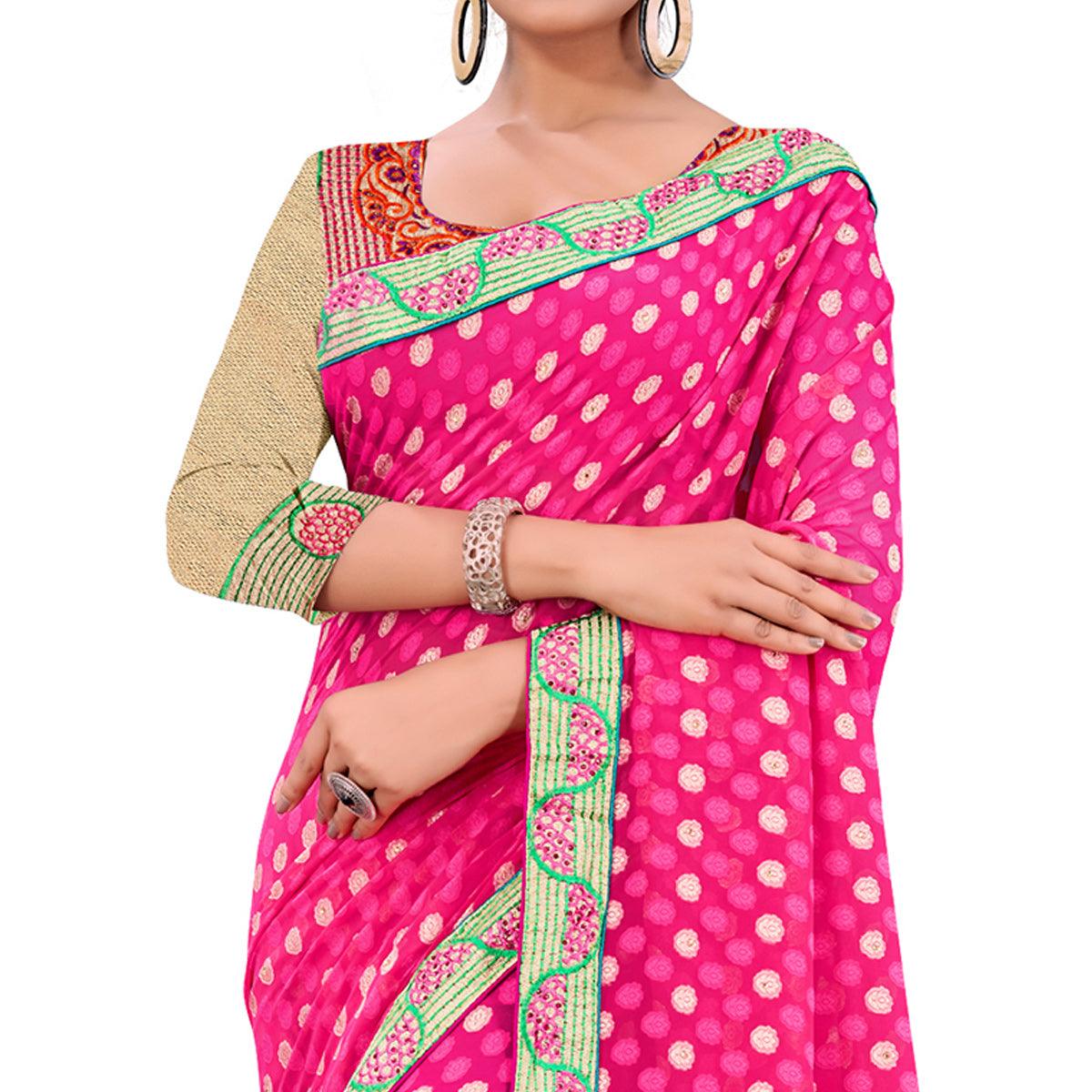 Charming Pink Colored Party Wear Georgette Saree