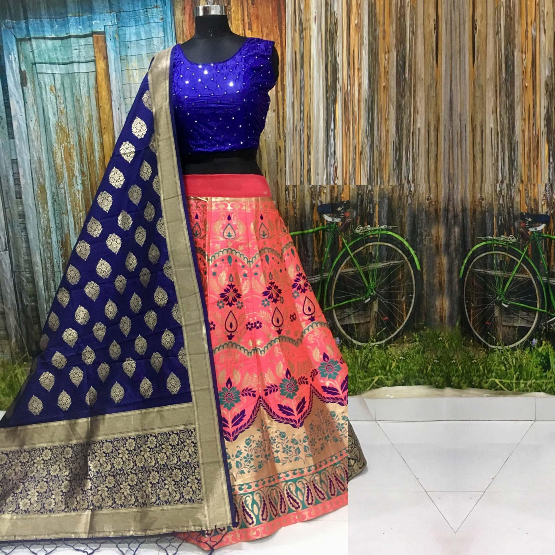 Charming Pink Colored Party Wear Woven Banarasi Silk Lehenga Choli