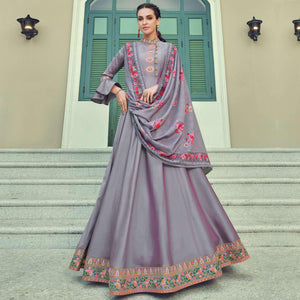 Charming Pink Coloured Embroidered Party Wear Taffeta Gown