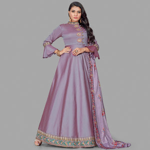 Charming Pink Coloured Embroidered Party Wear Taffeta Gown