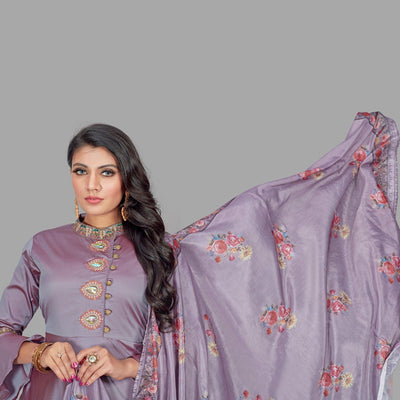 Charming Pink Coloured Embroidered Party Wear Taffeta Gown