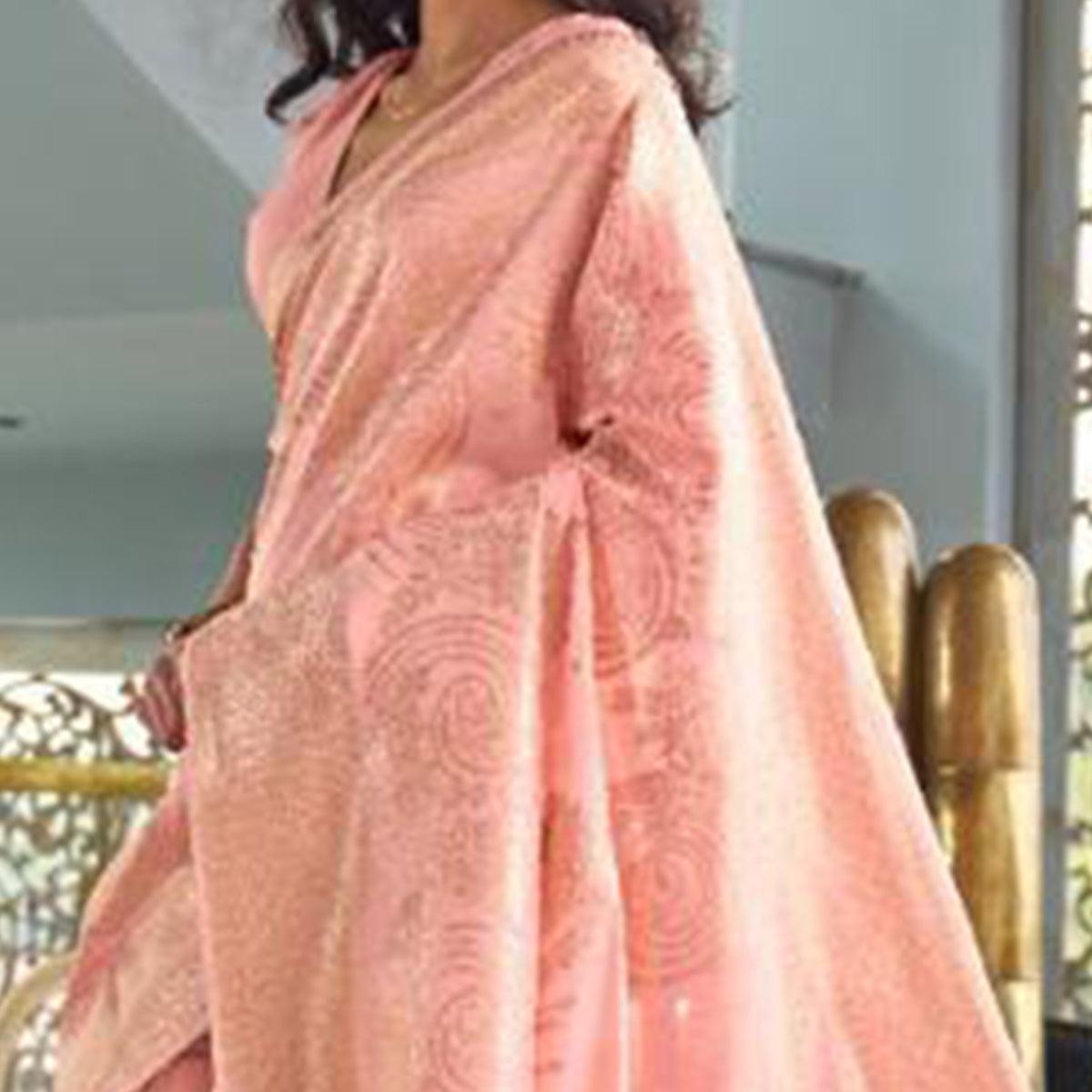 Charming Pink Coloured Partywear Pure Modal Woven Silk Saree