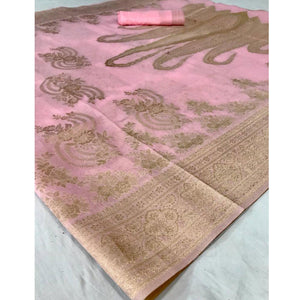 Charming Pink Coloured Partywear Pure Modal Woven Silk Saree