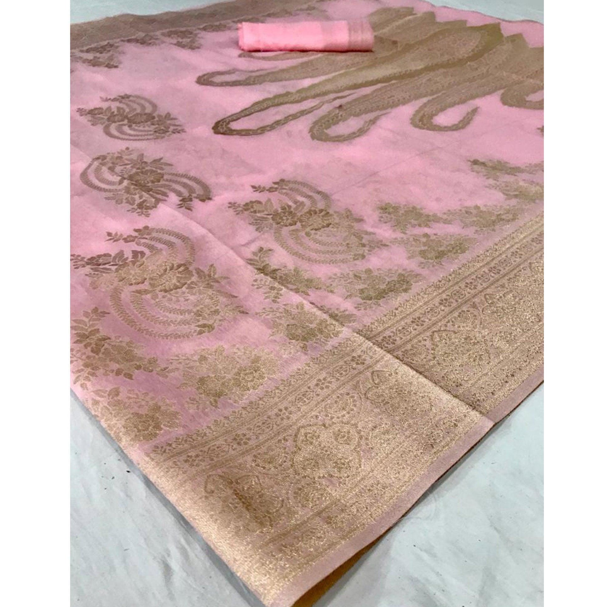 Charming Pink Coloured Partywear Pure Modal Woven Silk Saree