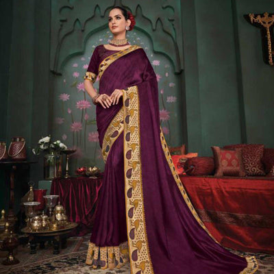 Charming Purple Colored Festive Wear Embroidered Heavy Border Silk Saree