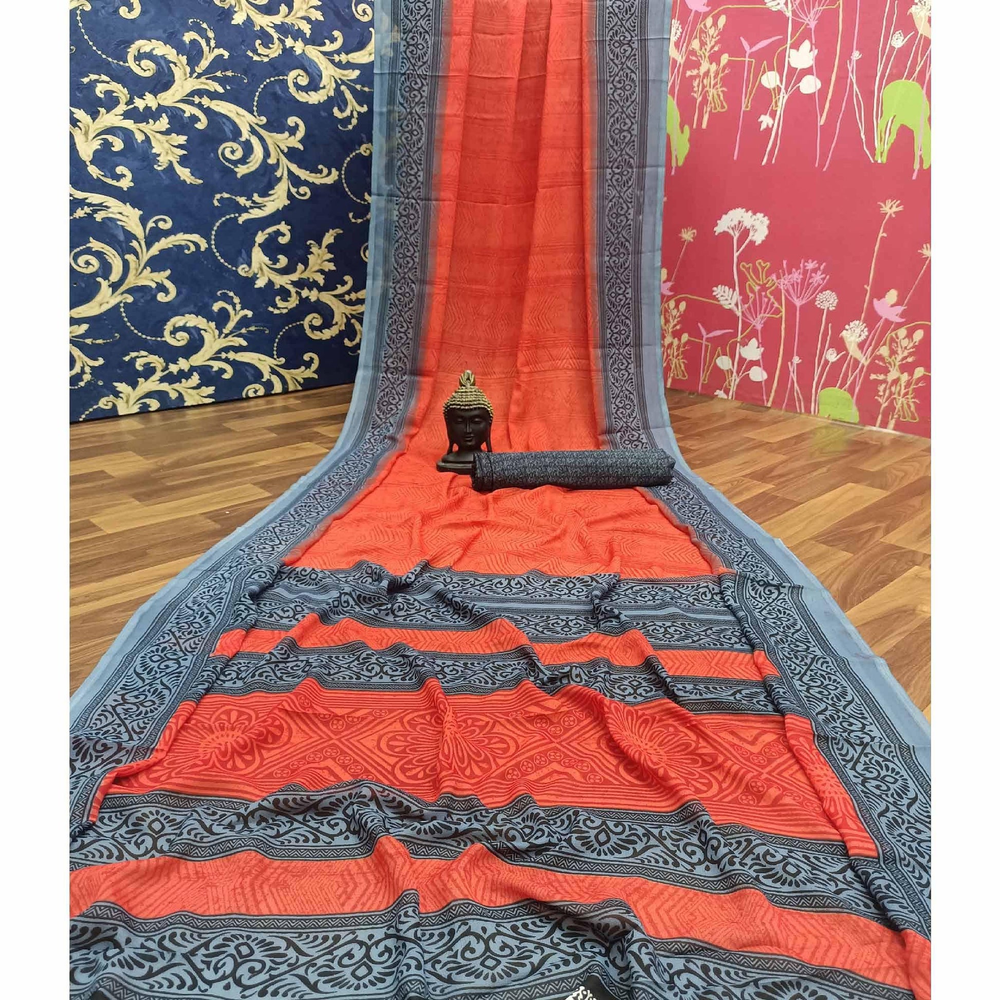 Charming Red Colored Casual Printed Georgette Saree