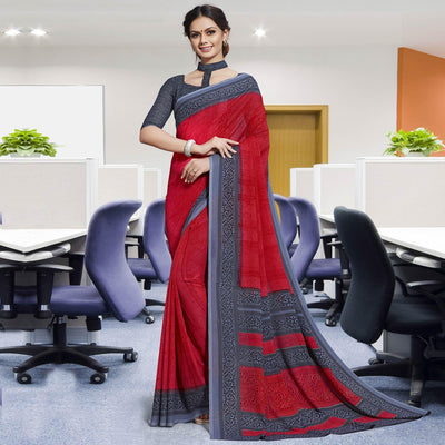 Charming Red Colored Casual Printed Georgette Saree
