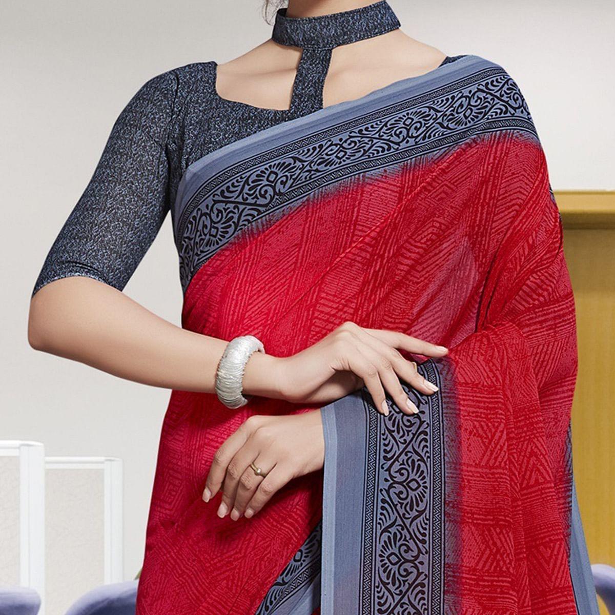 Charming Red Colored Casual Printed Georgette Saree