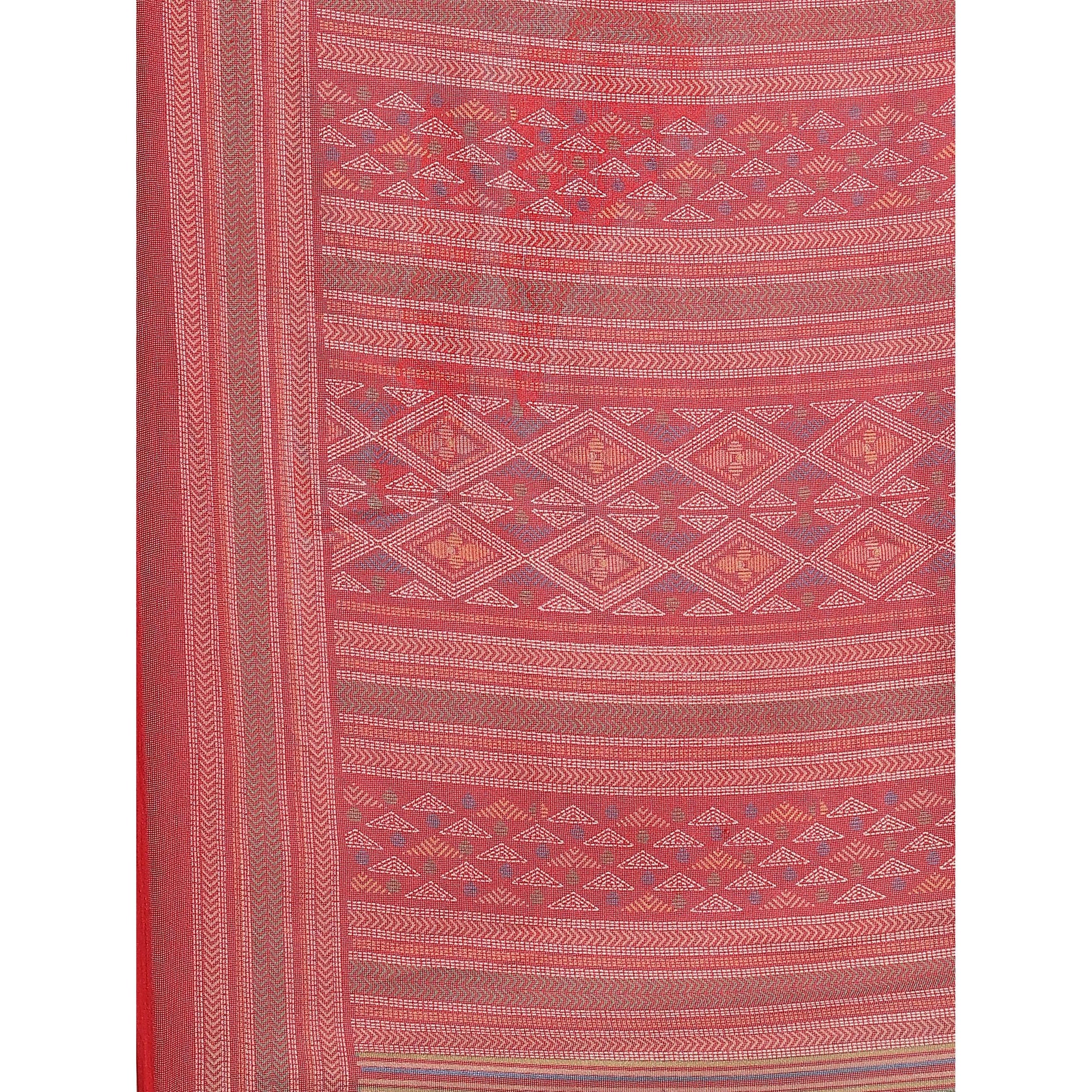 Charming Red Colored Casual Wear Printed Jute Silk Saree