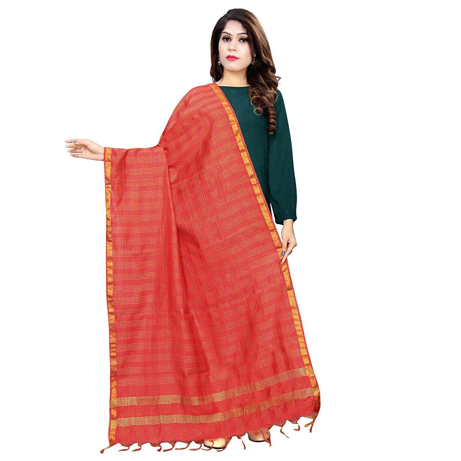 Charming Red Colored Festive Wear Cotton Silk Dupatta