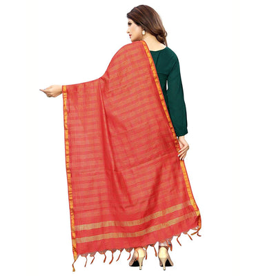 Charming Red Colored Festive Wear Cotton Silk Dupatta