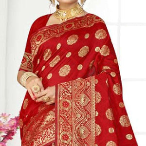 Charming Red Colored Festive Wear Woven Art Silk Saree