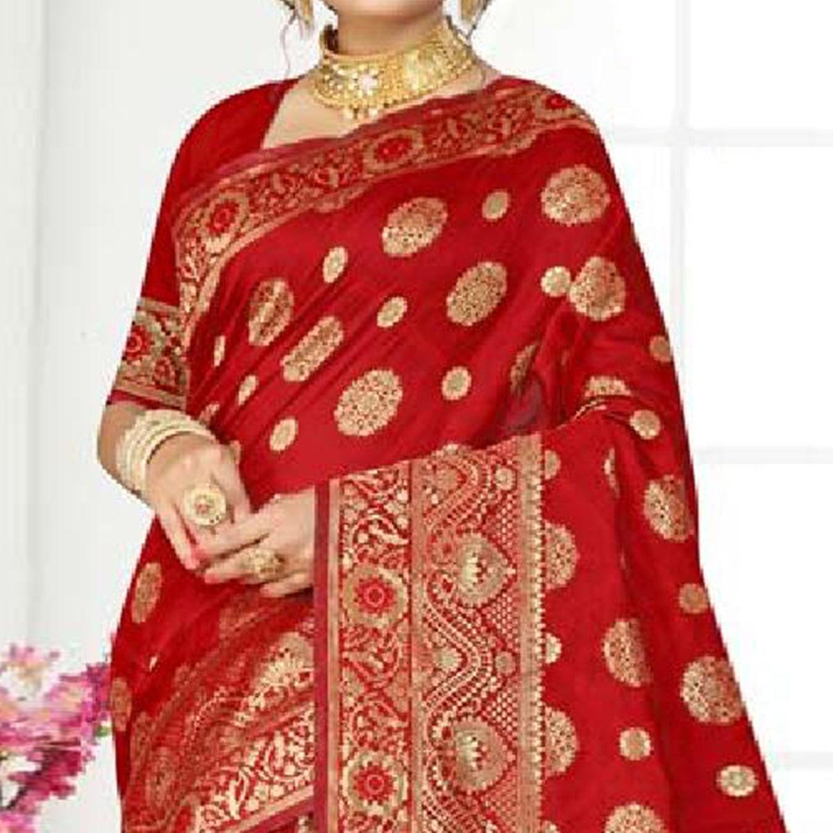 Charming Red Colored Festive Wear Woven Art Silk Saree