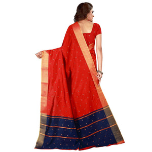 Charming Red Colored Festive Wear Woven Cotton Silk Saree