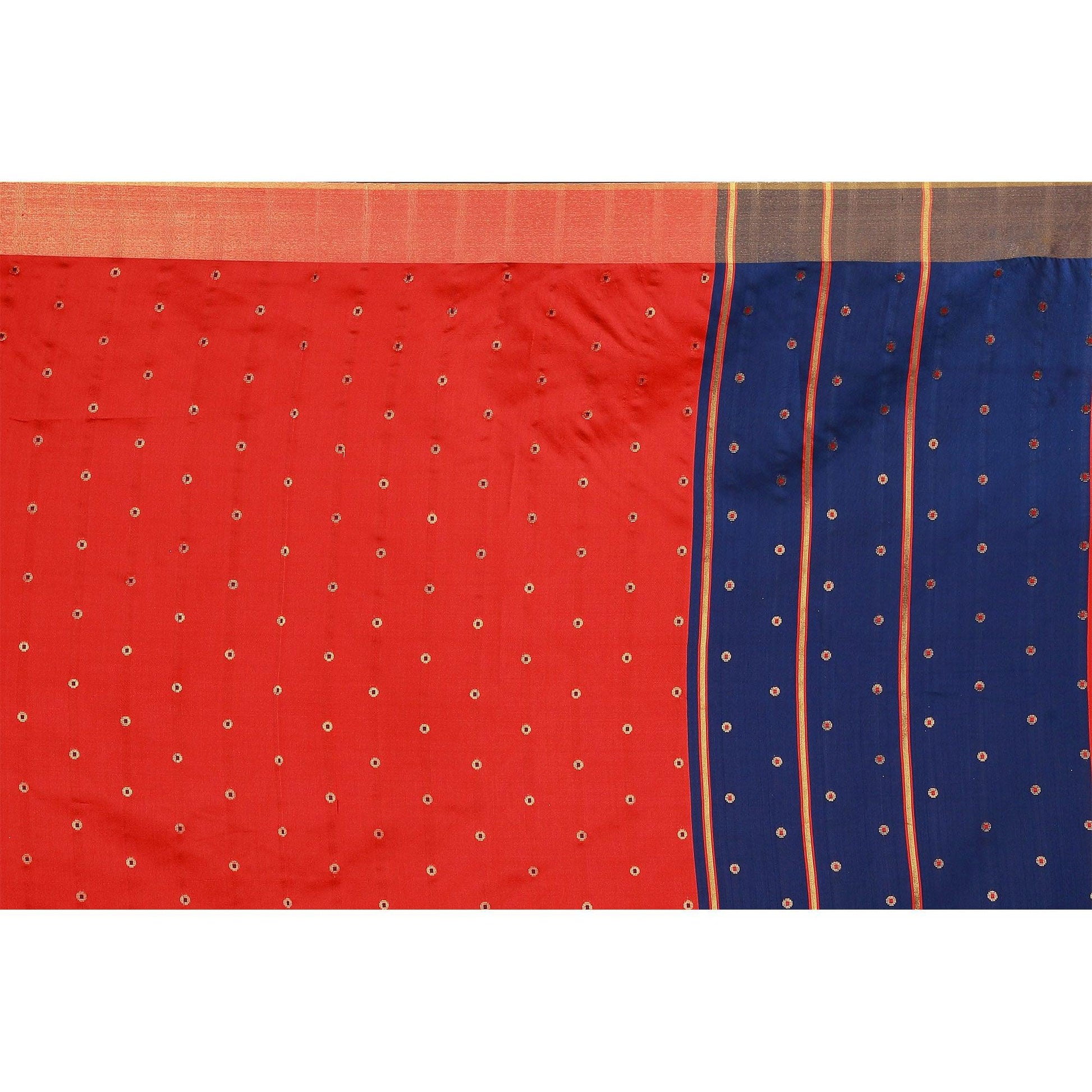 Charming Red Colored Festive Wear Woven Cotton Silk Saree