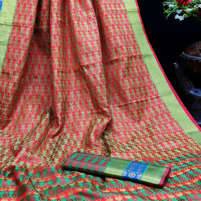 Charming Red Colored Festive Wear Woven Jacqaurd Silk Saree