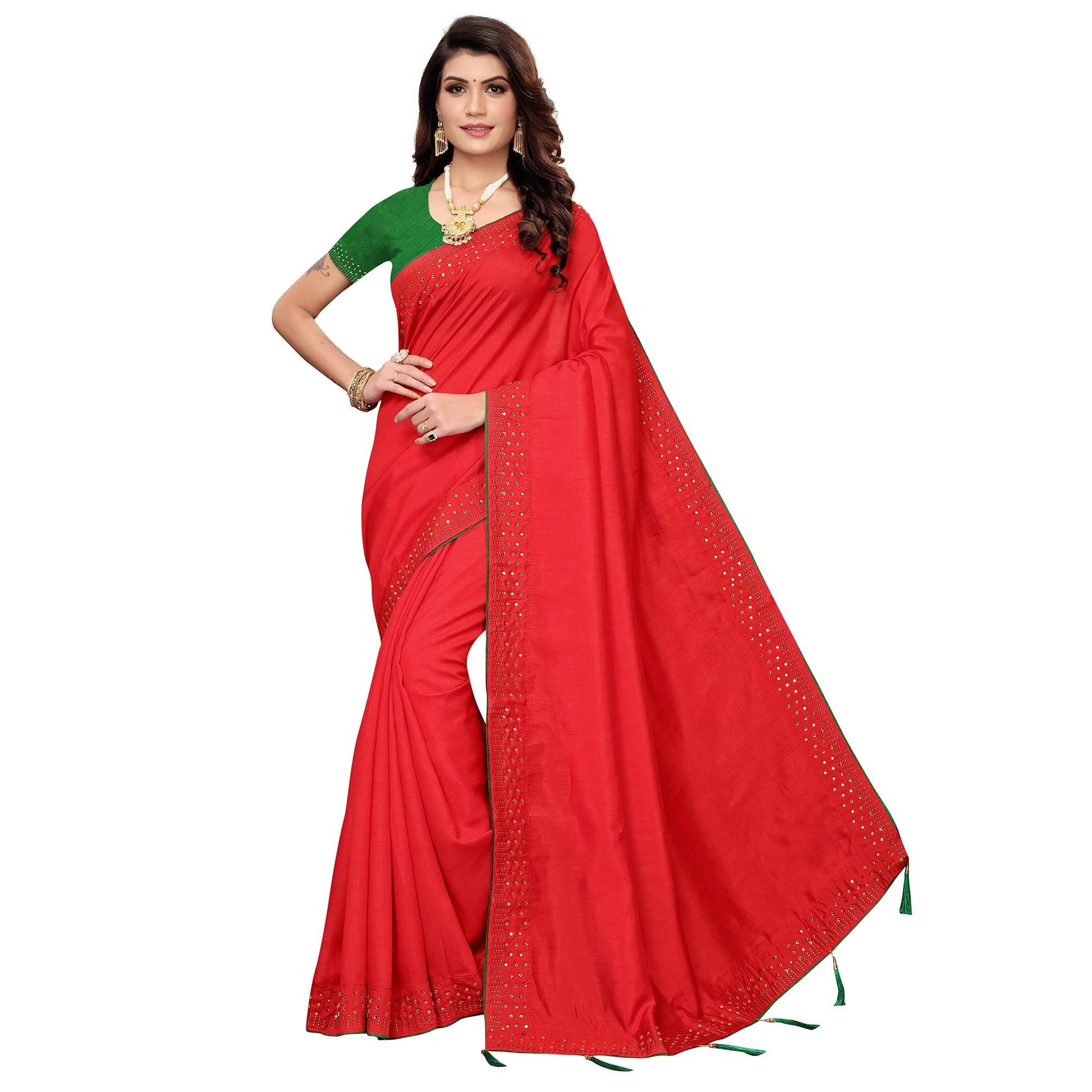 Charming Red Colored Partywear Art Silk Saree