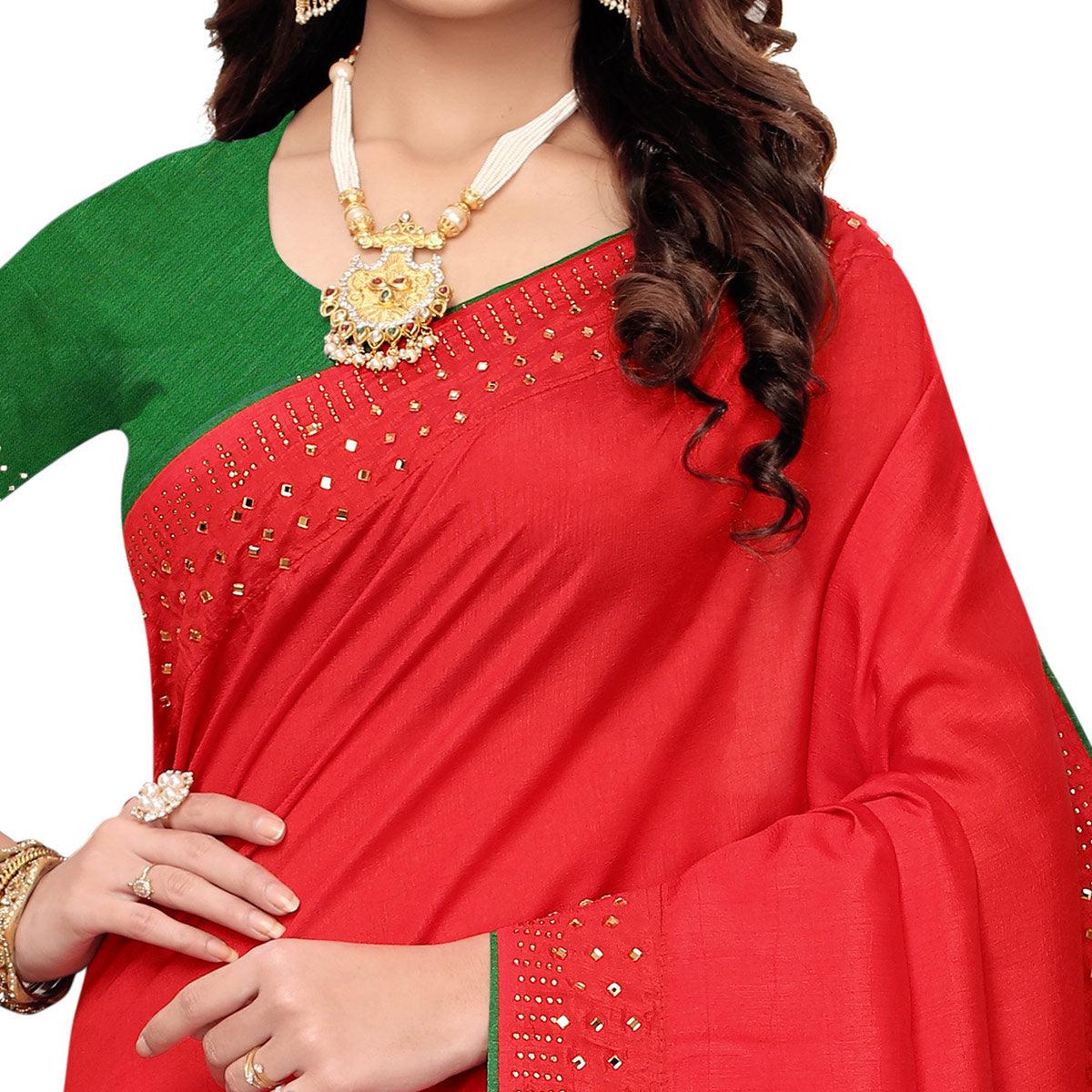 Charming Red Colored Partywear Art Silk Saree