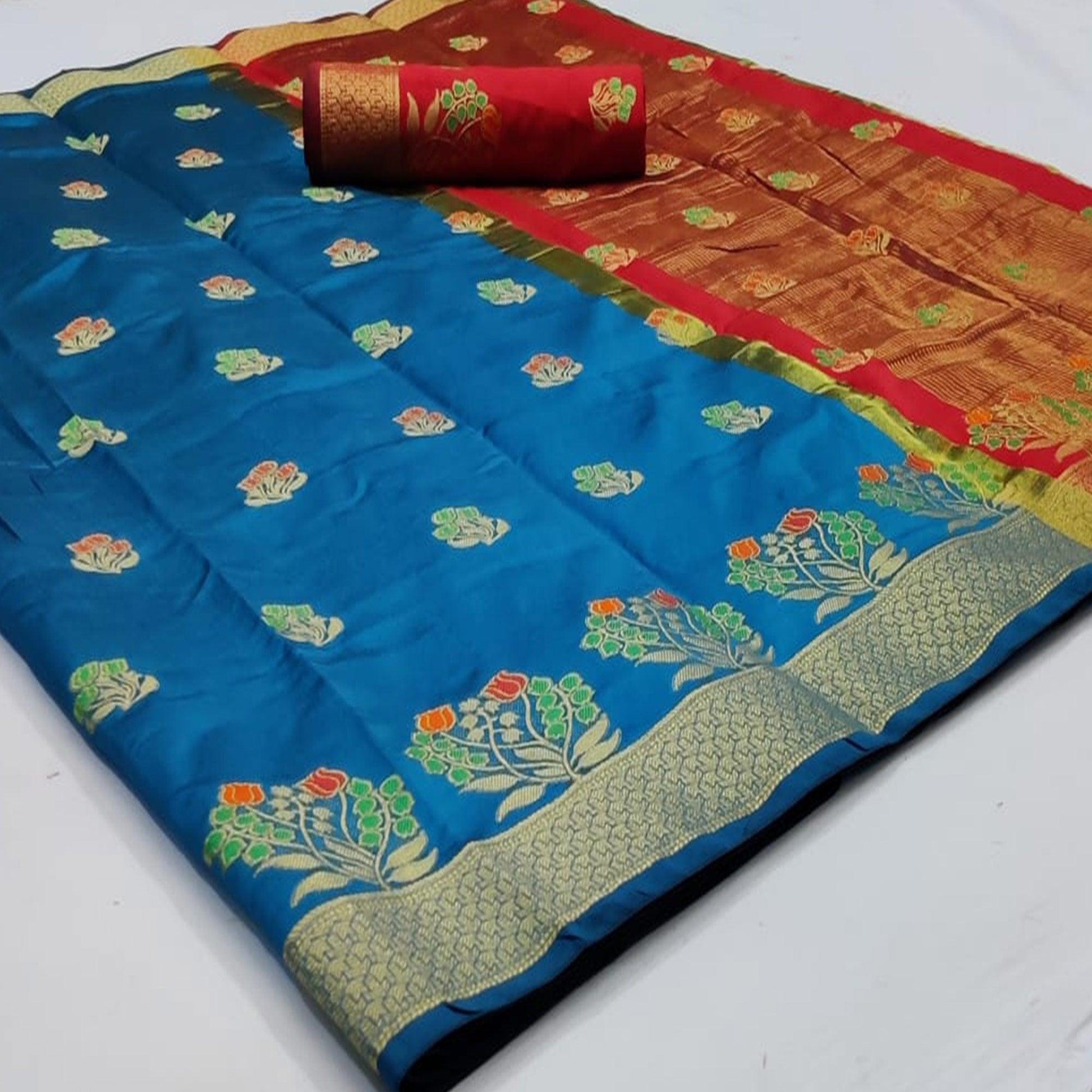 Charming Royal Blue Colored Festive Wear Woven Soft Silk Saree